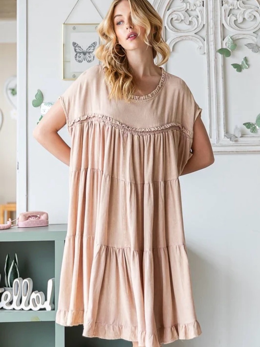 Oli & Hali WASHED TIERED RUFFLE HEM BABYDOLL MINI DRESS M - Picture 3 of 9